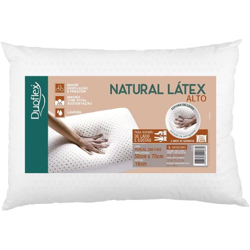 Travesseiro Alto Duoflex Branco Para Fronha Espuma 100% Látex Natural, 50cmx70cm